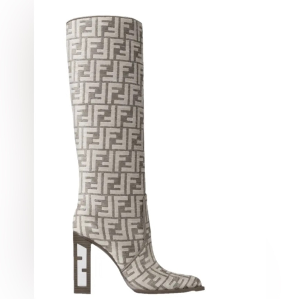 Fendi Monogram FF leather and chenille boots